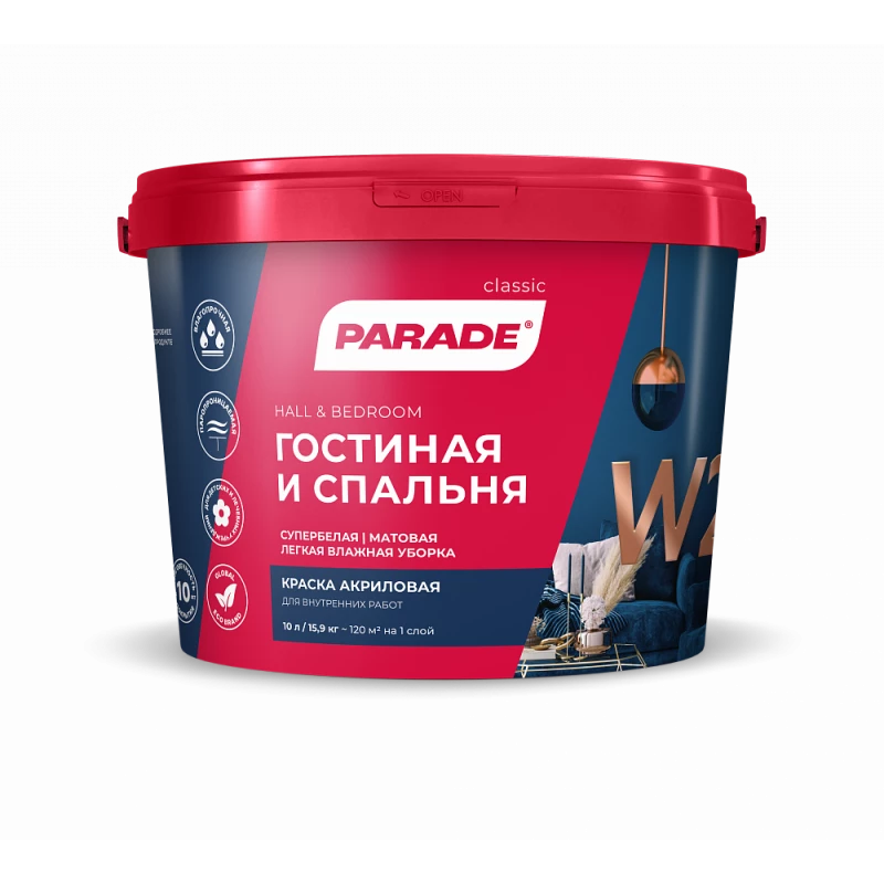 Краска акрил. PARADE W2 Гостин & Спаль Бел. мат10л