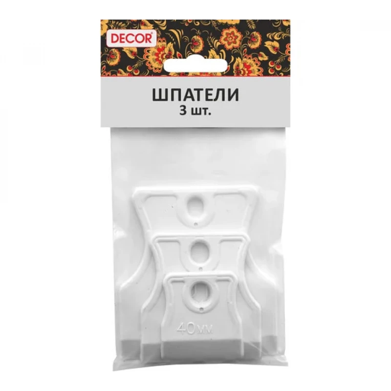 308-0009 Набор шпателей 3шт. 40,60,80мм эластичная белая резина (1шт/70уп)  DECOR