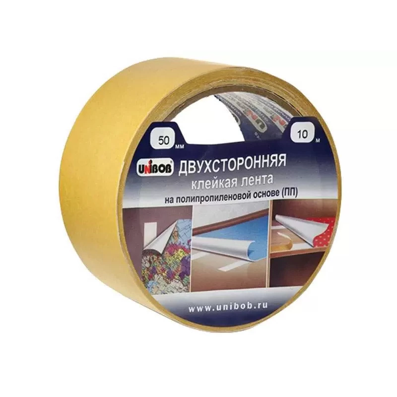 28211СП Клейкая лента двухсторонняя 50мм х 10м UNIBOB поли(36)