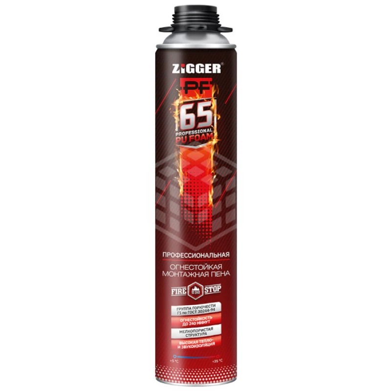 Пена "ZIGGER PF" FIRESTOP огнестойкая проф. 65 л , 750мл, 910г (12)