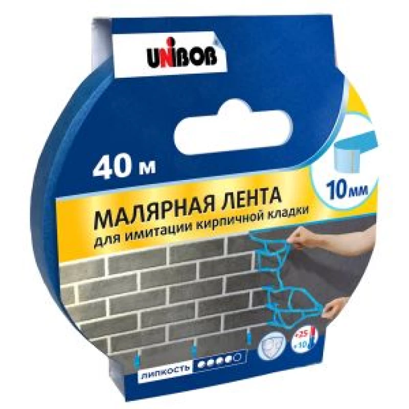 93764СП Клейкая лента малярная 10*40;110;Синяя;UNIBOB обечайка_для имитации кирпичн. кладки
