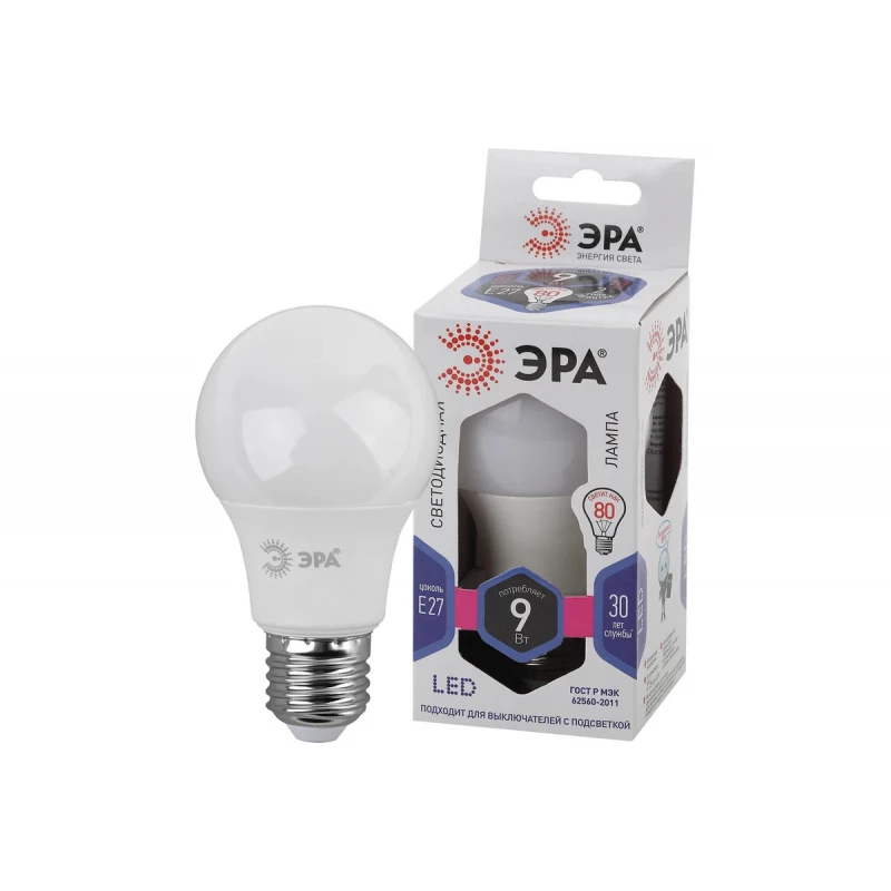Лампа светодиод ЭРА LED smd A60-9w-860-E27
