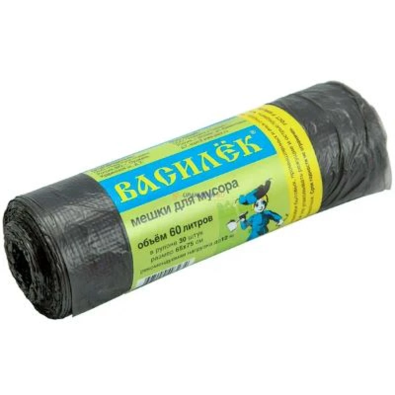 0430-505X Мешок д/мусора "Василёк" 60л, ПНД, чёрн., рул. 30 шт.