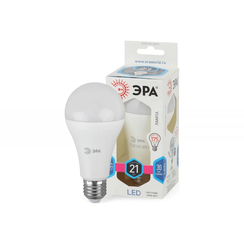 Лампа светодиод ЭРА LED smd A65-21w-840-E27(диод,груша,21Вт,нейтр,E27)