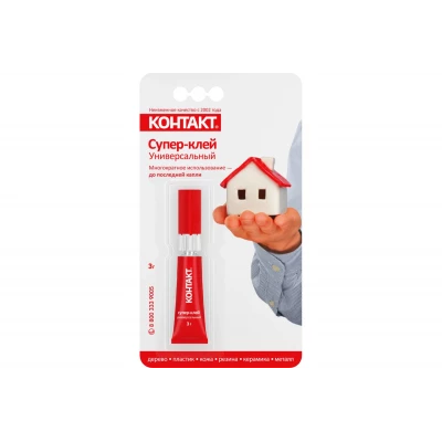 Супер-клей "КОНТАКТ" Универсальный, 3 г, (12 на карте), арт. КМ 288-312 (КРАТНО 12)