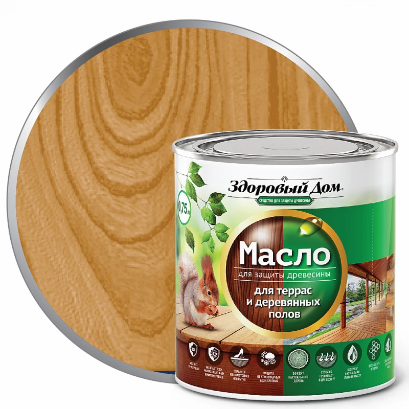 Масло д/террас и дерев.полов Здоровый Дом орех 0,75л Л-С(6)