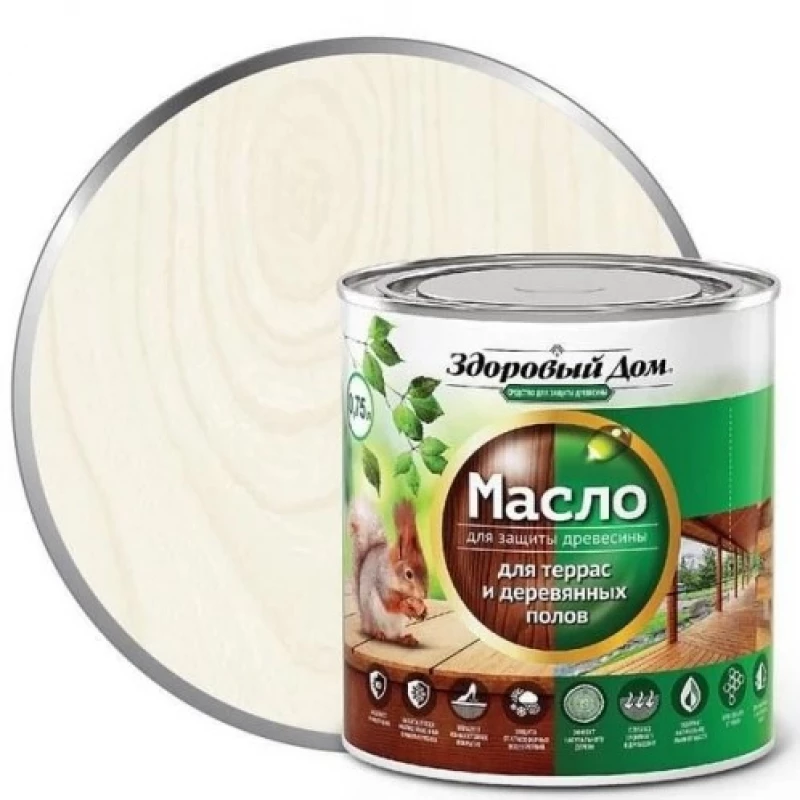 Масло д/террас и дерев.полов Здоровый Дом белое 0,75л Л-С(6)