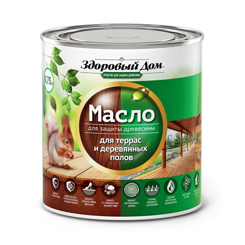 Масло д/террас и дерев.полов Здоровый Дом дуб 0,75л Л-С(6)