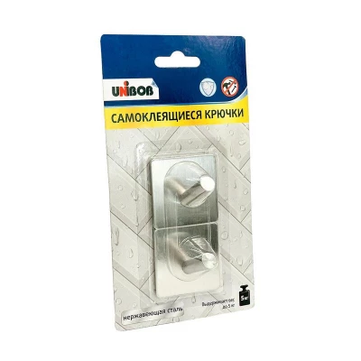 96958СП Крючки самоклеящиеся UNIBOB из нержав стали 2шт/уп  (скошенный)