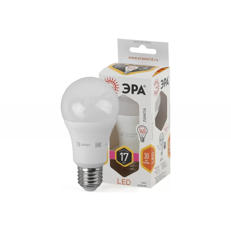 Лампа светодиод ЭРА LED smd A60-17W-827-E27
