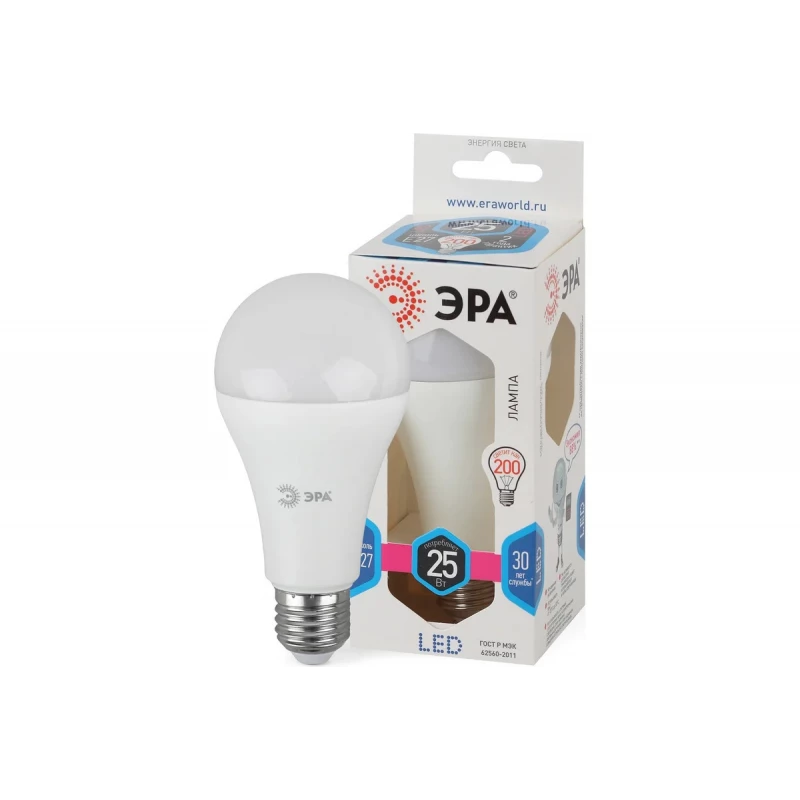 Лампа светодиод ЭРА LED smd A65-25w-840-E27(диод,груша,25Вт,нейтр,E27)