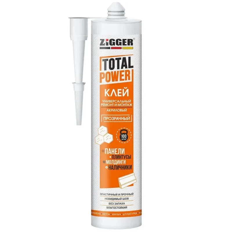 Клей "ZIGGER" TOTAL POWER , акриловый  универсальный прозрачный, 300 г. (24шт)