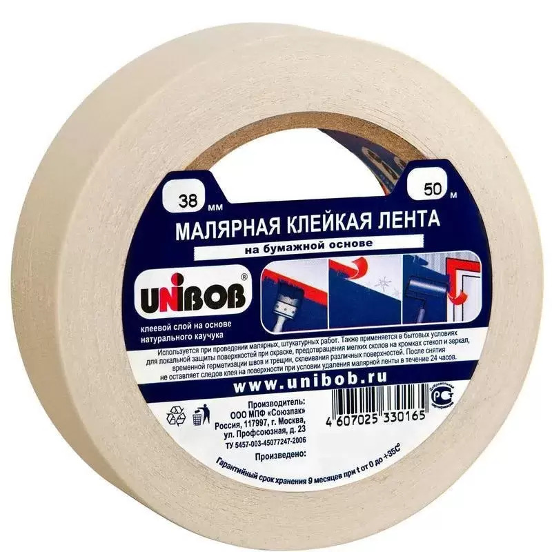 28138СП Клейкая лента малярная 38мм х 50м UNIBOB (и.уп)48