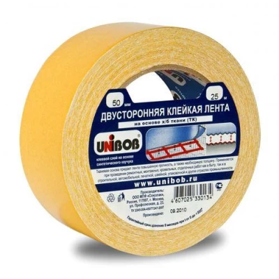 28214СП Клейкая лента двухсторонняя 50мм х 25м UNIBOB ткан(36)
