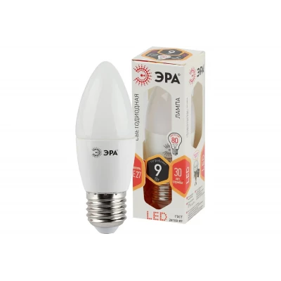 Лампа светодиод ЭРА LED smd B35-9w-827-E27 свеча теплый бел свет