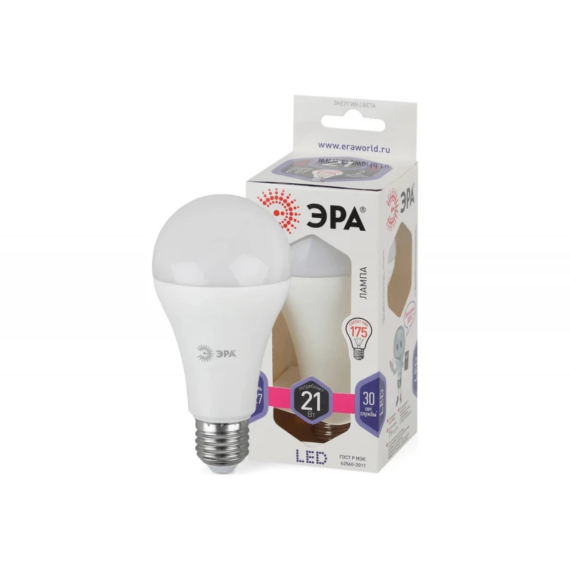 Лампа светодиод ЭРА LED smd A65-21w-860-E27(диод,груша,21Вт,хол,E27)