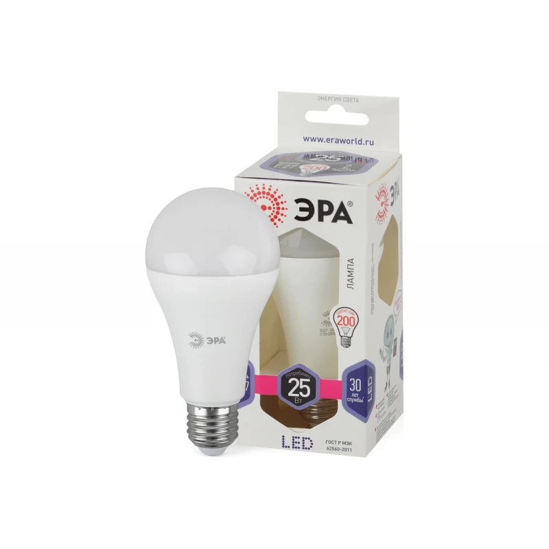 Лампа светодиод ЭРА LED smd A65-25w-860-E27(диод,груша,25Вт,хол,E27)