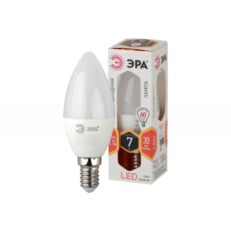 Лампа светодиод ЭРА LED smd B35-7w-827-E14 7Вт свеча теплый белый свет