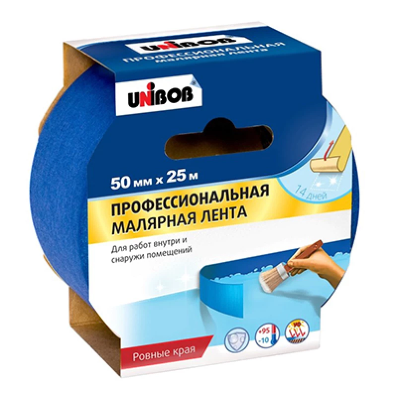 89343СП Клейкая лента проф. малярная д/наруж.раб 50мм х 25м UNIBOB (синяя) (36)