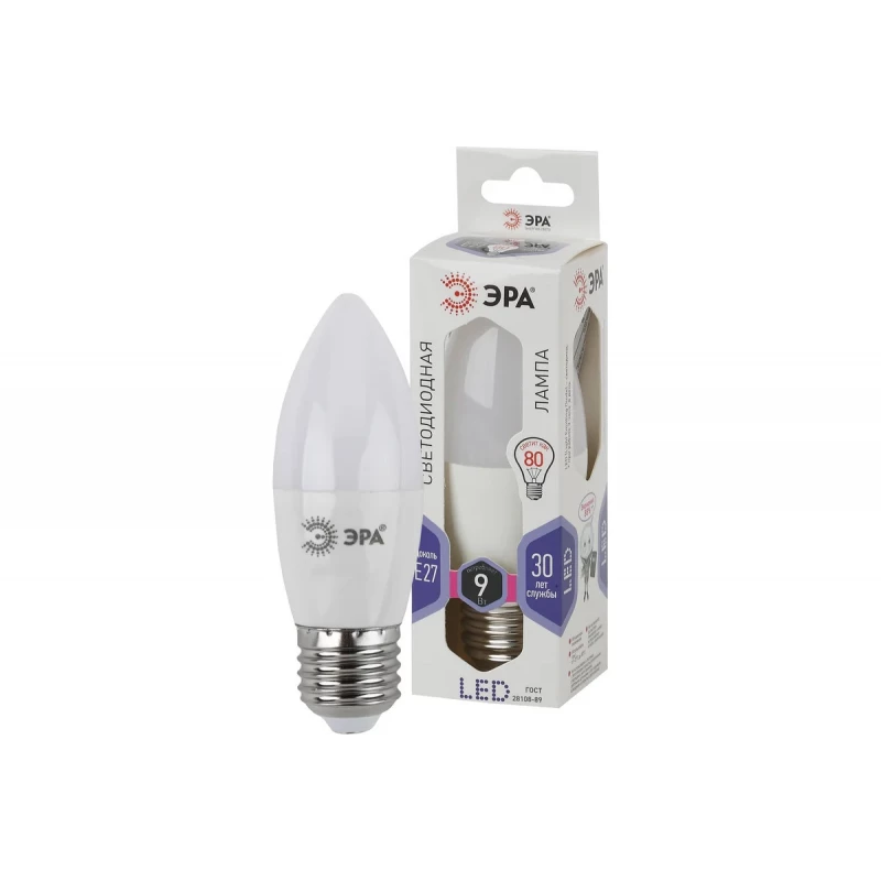 Лампа светодиод ЭРА LED smd B35-9w-860-E27