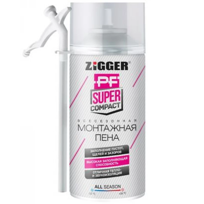 Пена бытовая "ZIGGER PF"  SUPER COMPACT всесезонная, 230мл 210г (12)