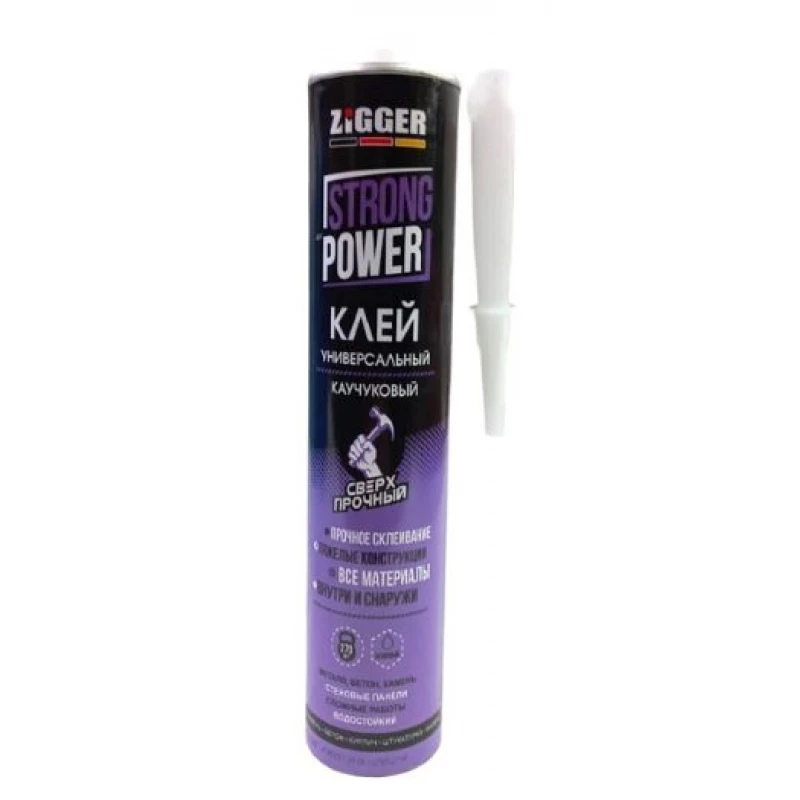 Клей "ZIGGER" STRONG POWER, каучуковый сверхпрочный, БЕЖЕВЫЙ 380 г(24шт)