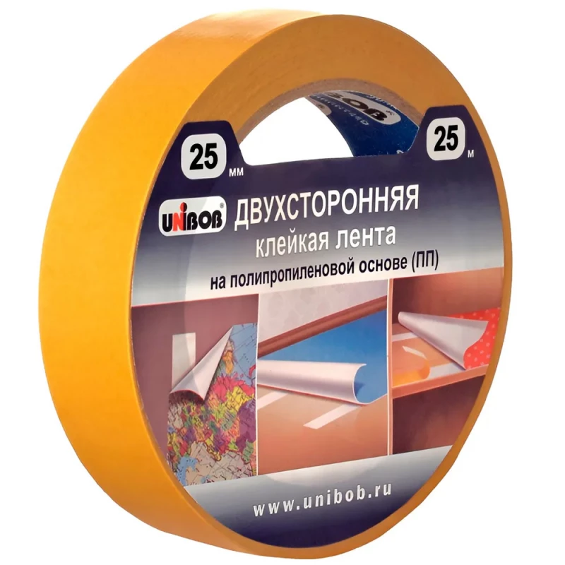 38916СП Клейкая лента двухсторонняя 25мм х 25м UNIBOB поли(72)
