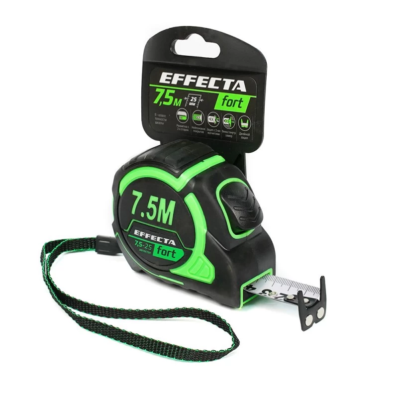 581725 Рулетка Effecta Fort  7,5м/25 мм, магнит, автостоп, лента -2стор шкала- нейлон (6)