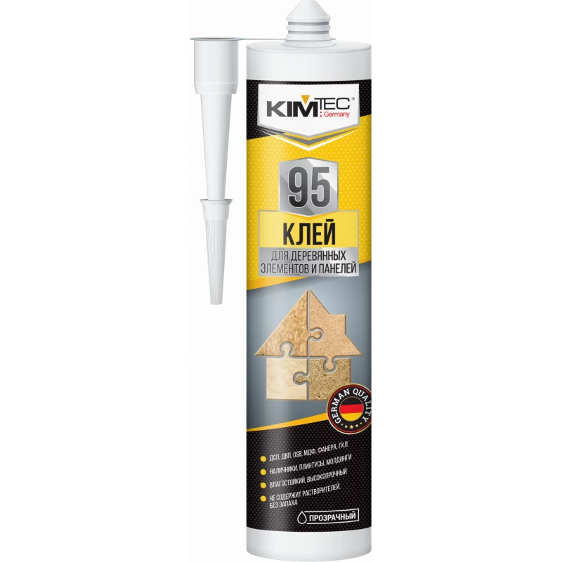 Клей "KIM TEC" 95 для деревянных элементов и панелей, прозрачный, 280 мл, 12 шт